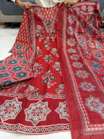 Red Ajarakh Buta Pure Cotton Anarkali Suit Set