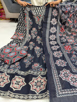 Black Ajarakh Buta Pure Cotton Anarkali Suit Set