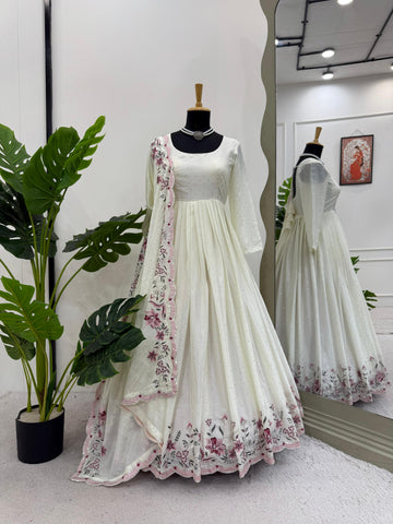 Ivory Chinon Silk Anarkali Suit Set