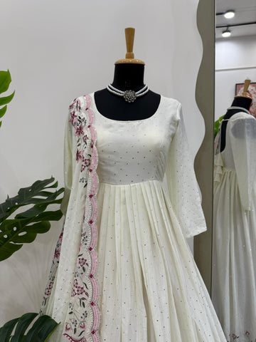 Ivory Chinon Silk Anarkali Suit Set