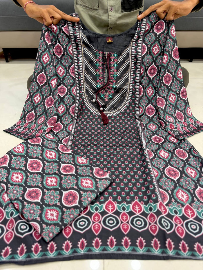 Black Printed Pure Natural Crepe Co-Ord Set