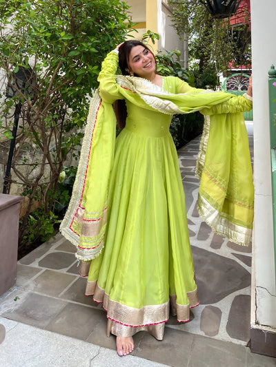 Lime Green Premium Anarkali Suit Set