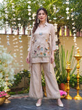 Cream Viscose Embroidered Kurta Pant Set