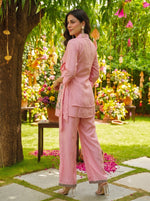 Peach Viscose Embroidered Kurta Pant Set