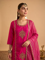 Pink Silk Blend Embroidered Suit Set