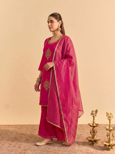 Pink Silk Blend Embroidered Suit Set