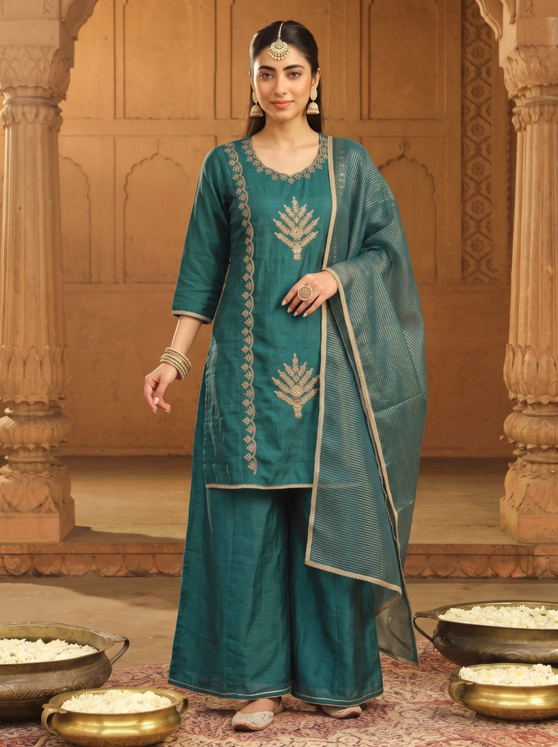 Rama Silk Blend Embroidered Suit Set