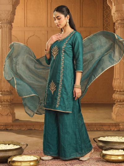 Rama Silk Blend Embroidered Suit Set