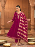 Rani Pink Vichitra Silk Kurta Pant Set