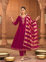 Rani Pink Vichitra Silk Kurta Pant Set