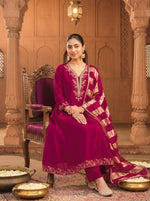 Rani Pink Vichitra Silk Kurta Pant Set