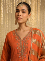 Orange Vichitra Silk Festive Kurta Set