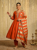 Orange Vichitra Silk Festive Kurta Set