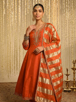 Orange Vichitra Silk Festive Kurta Set