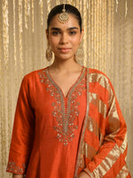 Orange Vichitra Silk Festive Kurta Set