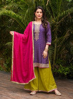 Royal Plum Embroidered Silk Suit Set