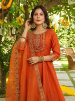 Amber Orange Vichitra Silk Suit Set