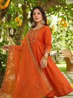 Amber Orange Vichitra Silk Suit Set