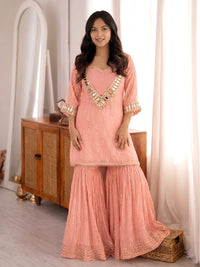 Peach Viscose Zari Kurta Pant Set