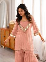 Peach Viscose Zari Kurta Pant Set