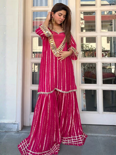 Rani Pink Viscose Zari Kurta Pant Set
