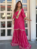 Rani Pink Viscose Zari Kurta Pant Set