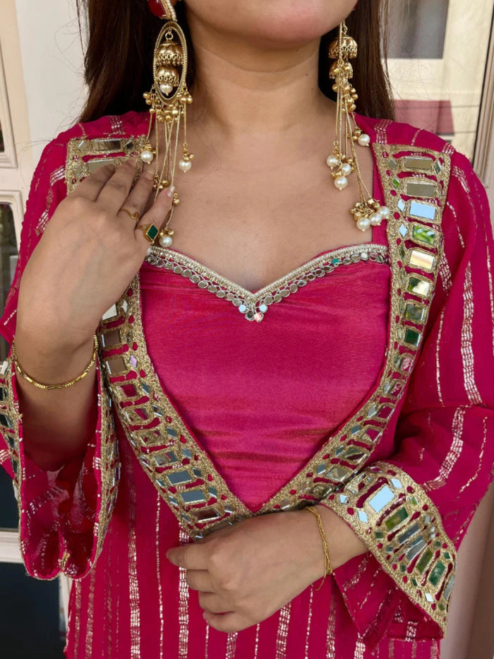 Rani Pink Viscose Zari Kurta Pant Set