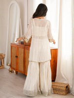 White Viscose Zari Kurta Pant Set