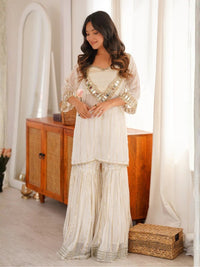 White Viscose Zari Kurta Pant Set
