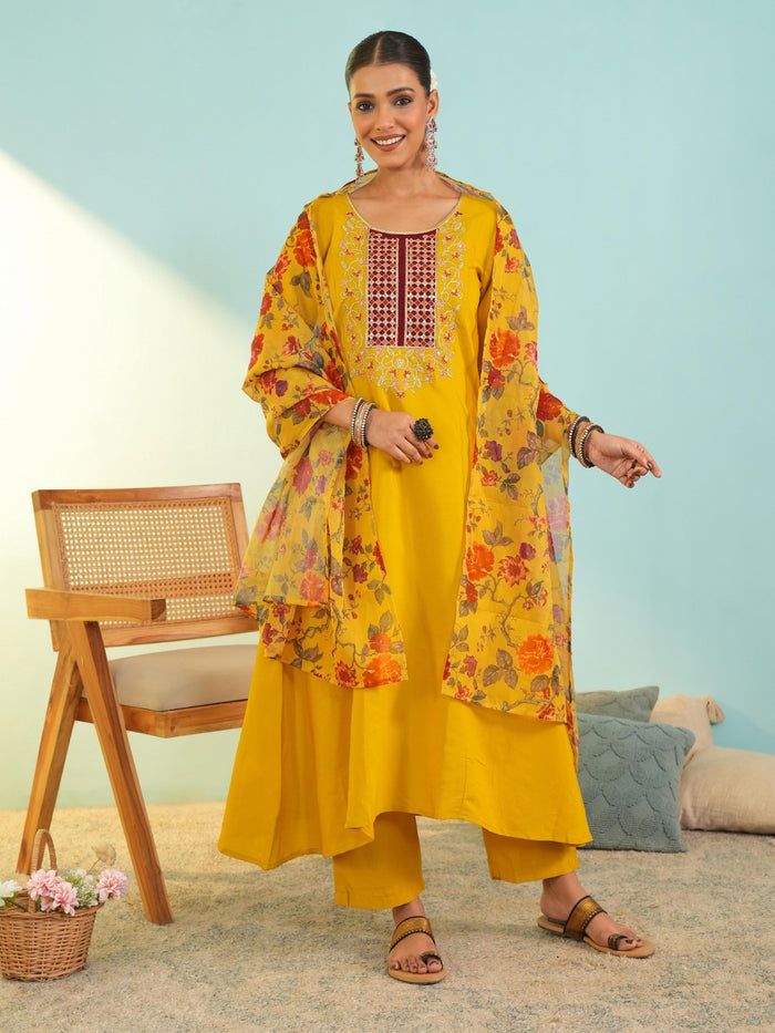 Mustard Viscose Tabby Silk Suit Set