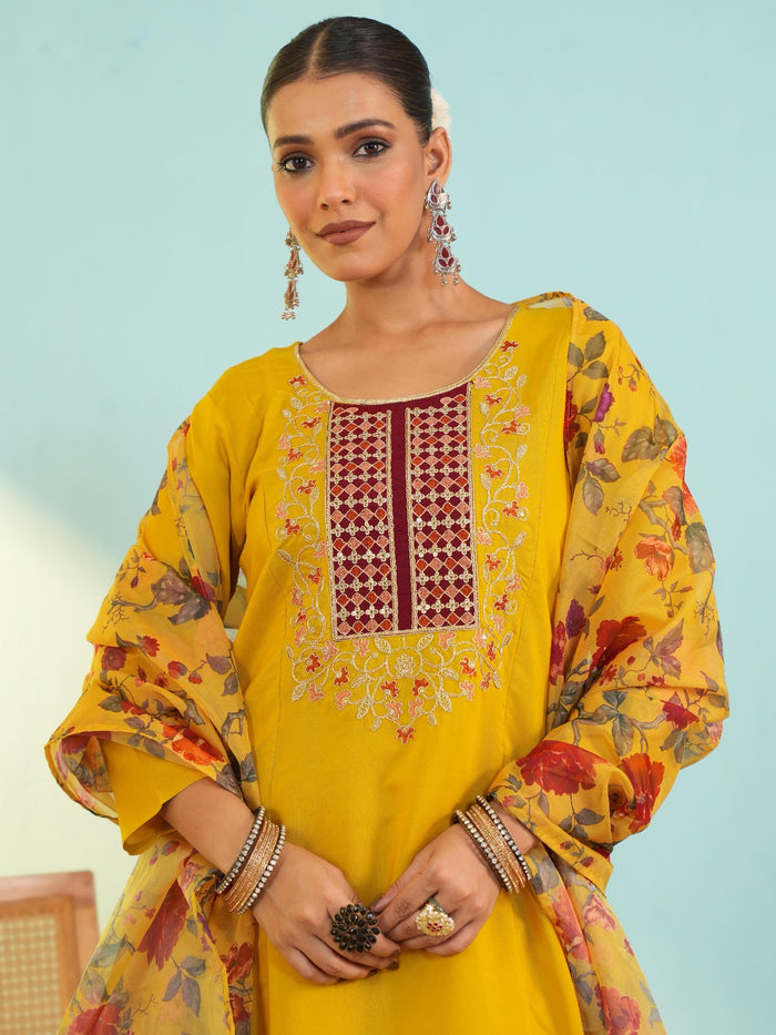 Mustard Viscose Tabby Silk Suit Set