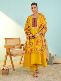Mustard Viscose Tabby Silk Suit Set
