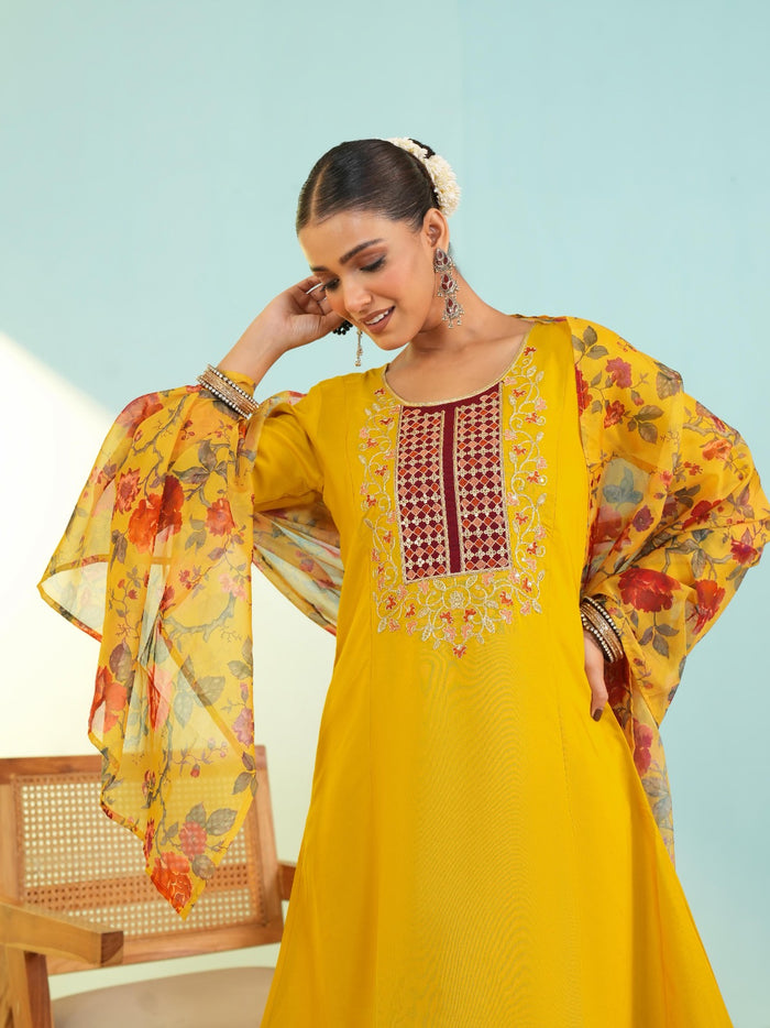 Mustard Viscose Tabby Silk Suit Set