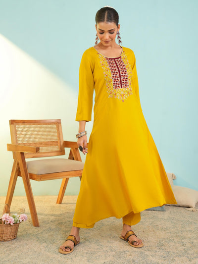Mustard Viscose Tabby Silk Suit Set