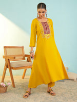 Mustard Viscose Tabby Silk Suit Set