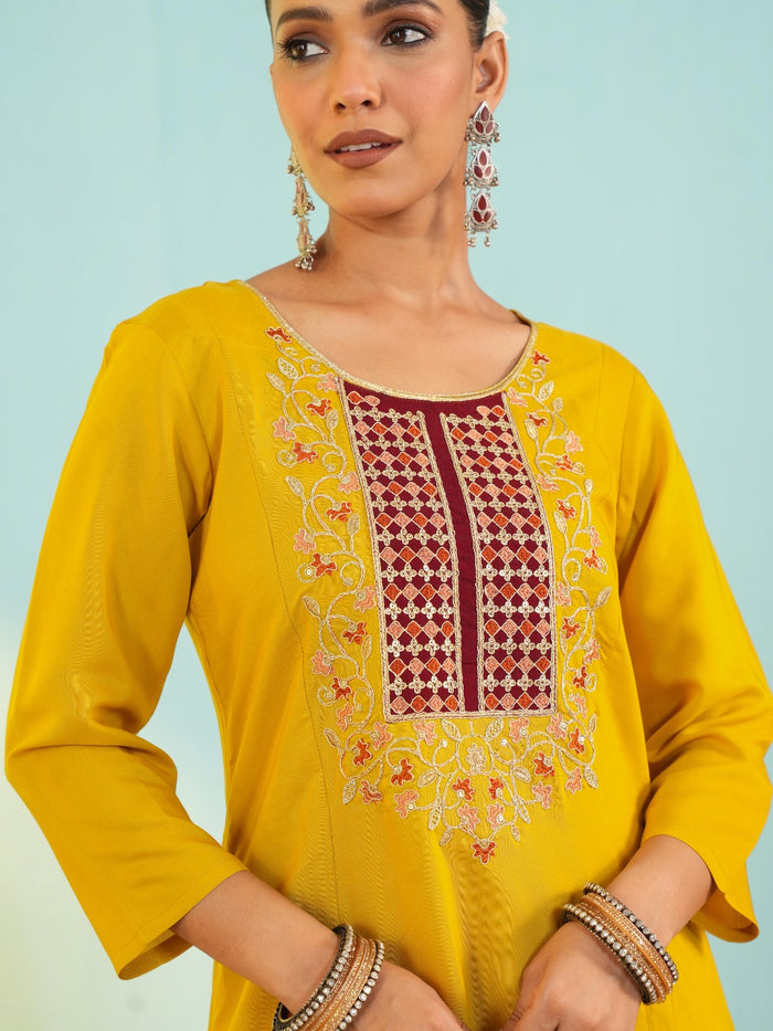 Mustard Viscose Tabby Silk Suit Set