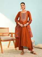 Rust Viscose Tabby Silk Suit Set