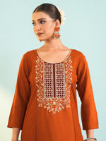 Rust Viscose Tabby Silk Suit Set