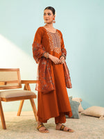 Rust Viscose Tabby Silk Suit Set