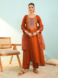 Rust Viscose Tabby Silk Suit Set