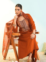 Rust Viscose Tabby Silk Suit Set