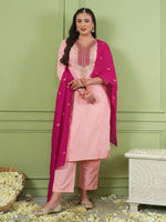 Pink Simmer Vichitra Silk 3-Piece Suit Set
