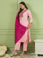 Pink Simmer Vichitra Silk 3-Piece Suit Set