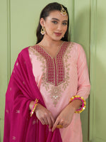 Pink Simmer Vichitra Silk 3-Piece Suit Set