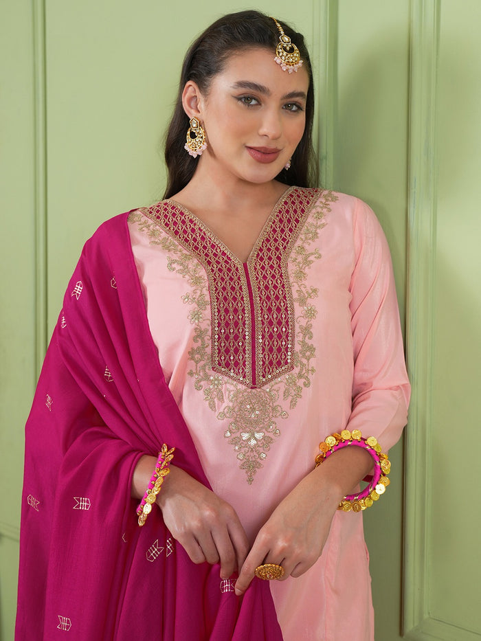 Pink Simmer Vichitra Silk 3-Piece Suit Set