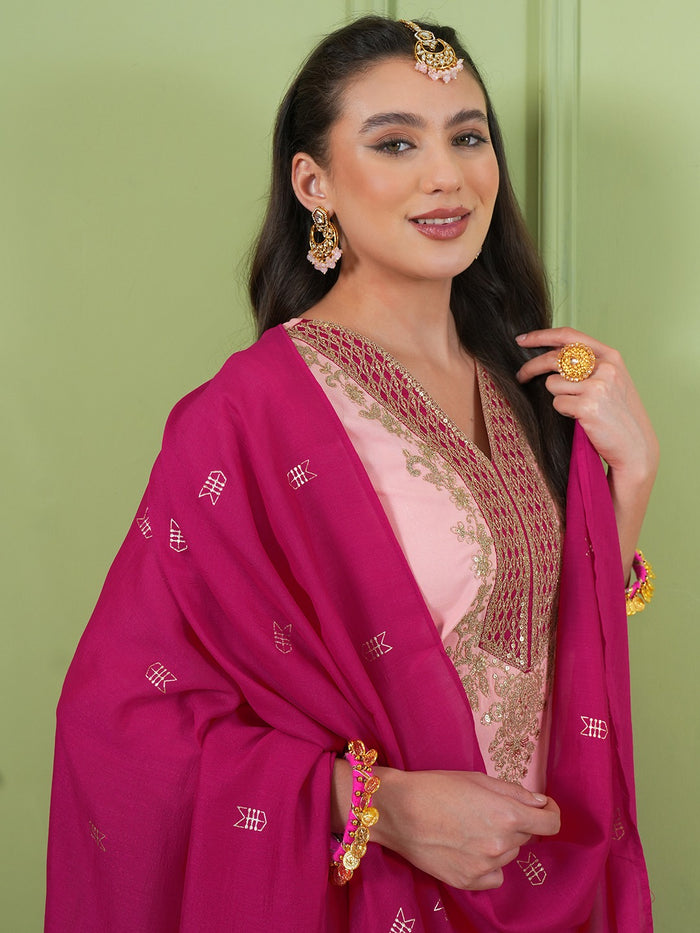 Pink Simmer Vichitra Silk 3-Piece Suit Set