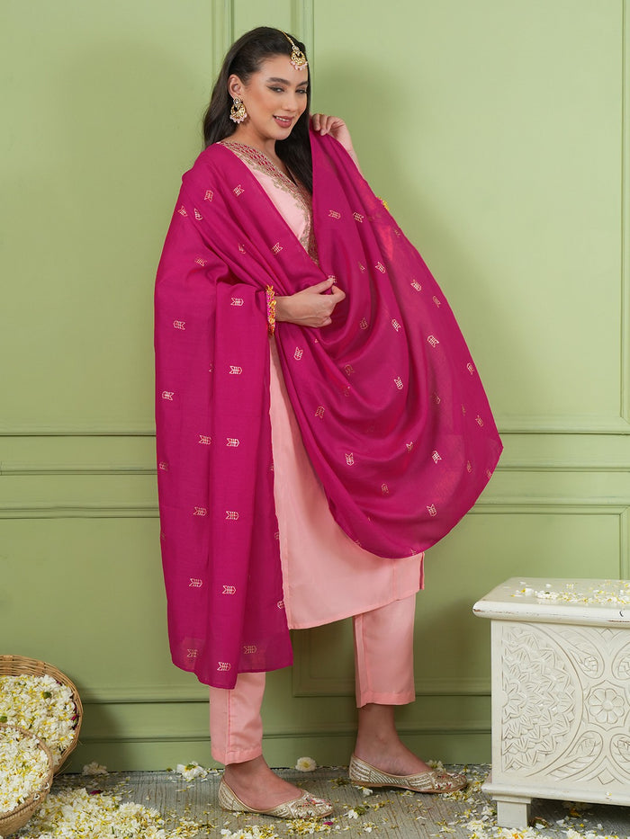 Pink Simmer Vichitra Silk 3-Piece Suit Set