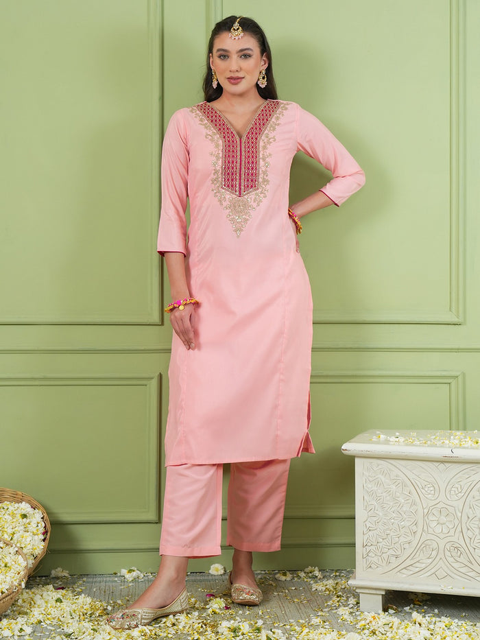 Pink Simmer Vichitra Silk 3-Piece Suit Set