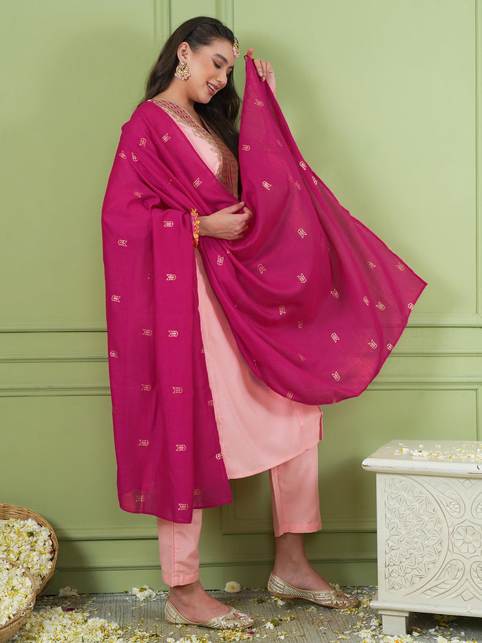 Pink Simmer Vichitra Silk 3-Piece Suit Set