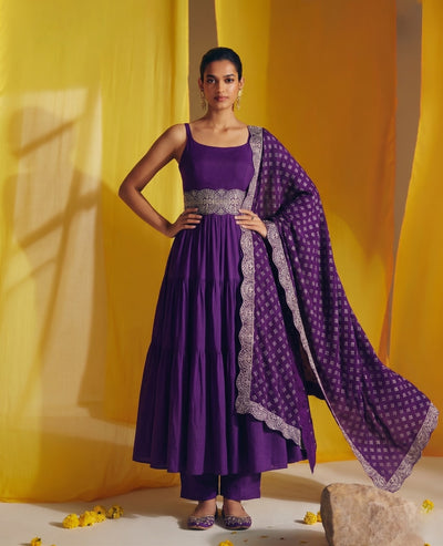 Wine Vichitra Silk Ethnic 3-Piece Suit Set